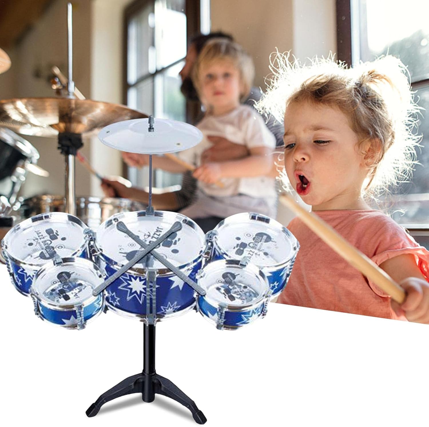 幼児用ドラムセット 15個のジャズドラムキットスムーズで安全な 音楽啓発のための教育的なパーカッション男の子の女の子のためのドラムのおもちゃ クリスマスパーティーの誕生日のための素晴らしい贈り物 Fxx 殿堂