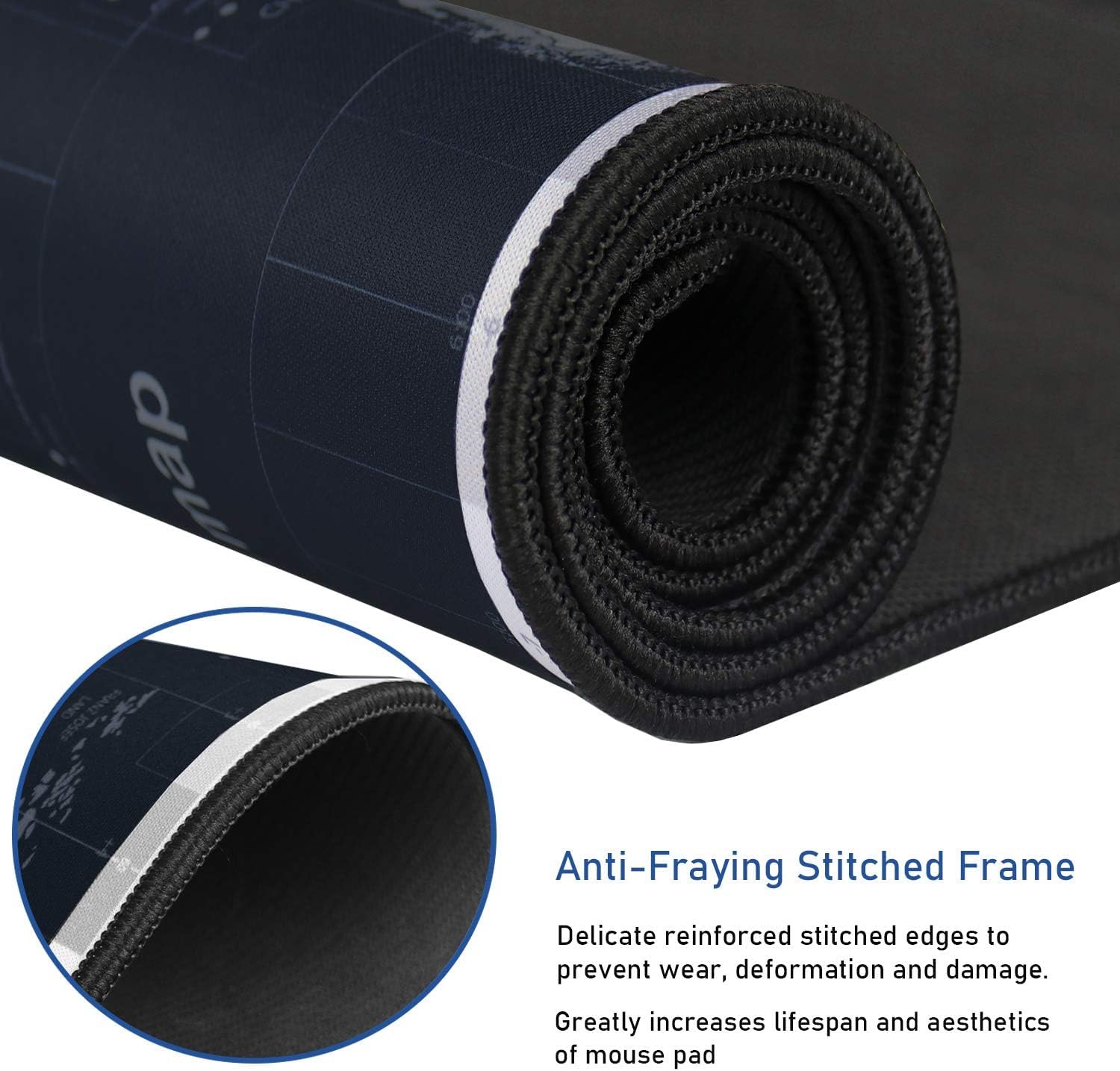 Condition photo showing As Is for large extended gaming mouse pad with stitched edges,(35.4x15.7in) durable non-slip natural rubber base, waterproof computer keyboard pad mat for esports pros/gamer/desktop/office/home, map