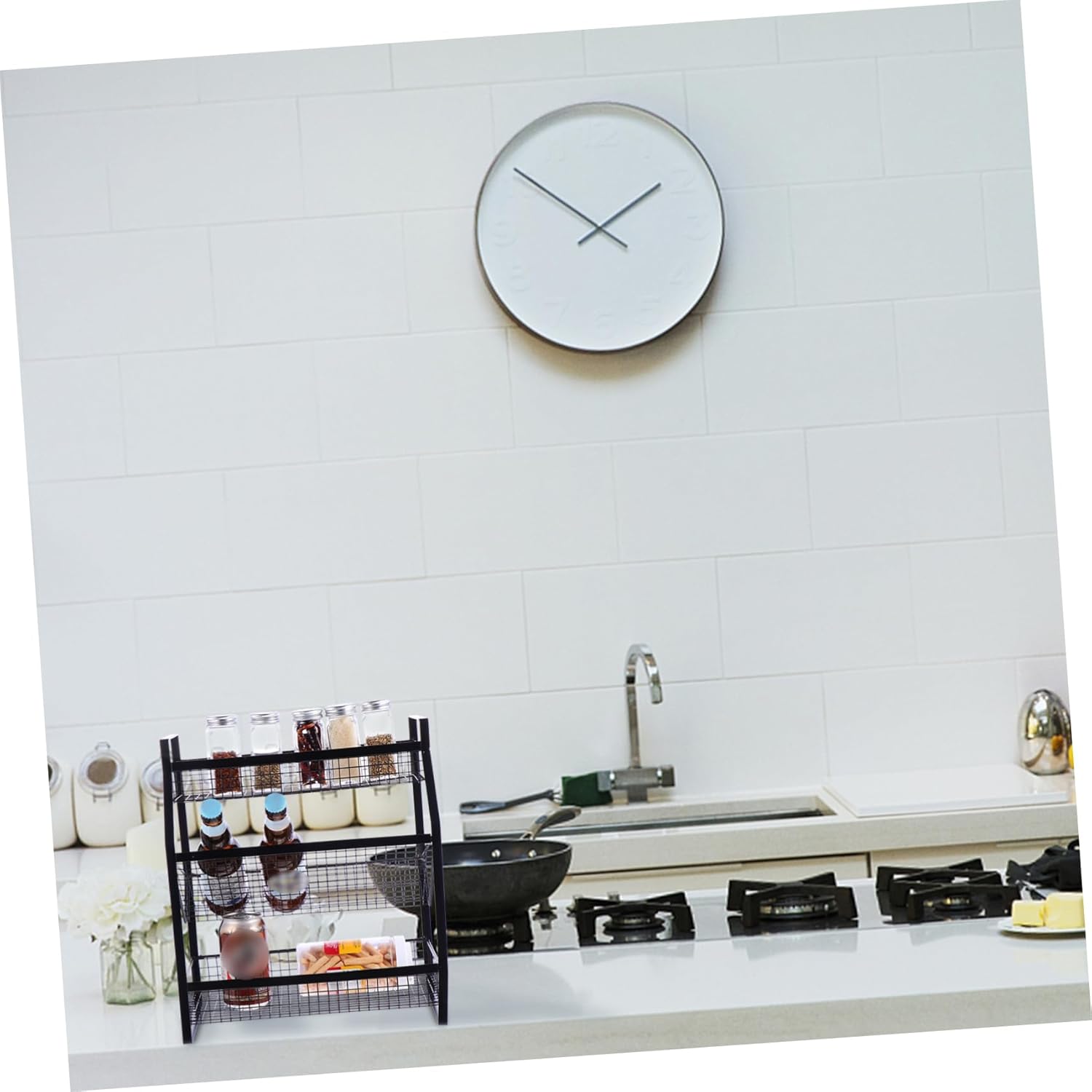 PRETYZOOM Three-Tier Stainless Steel Seasoning Bottle Rack Condiment Storage Holder Adjustable Shelves for Kitchen Organization