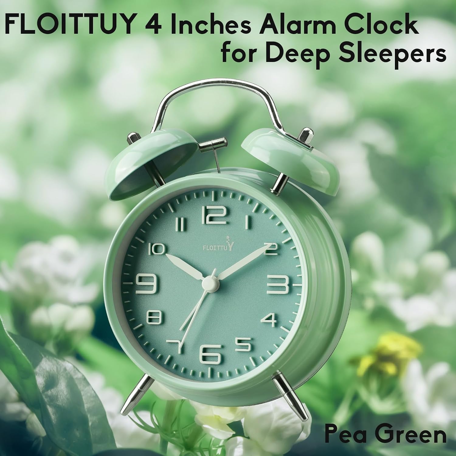FLOITTUY (Loud Alarm for Deep Sleepers 4'' Twin Bell Alarm Clock, Stereo Digital Dial Alarm Clock with Backlight for Bedroom and Home Decoration(Pea Green) image 2