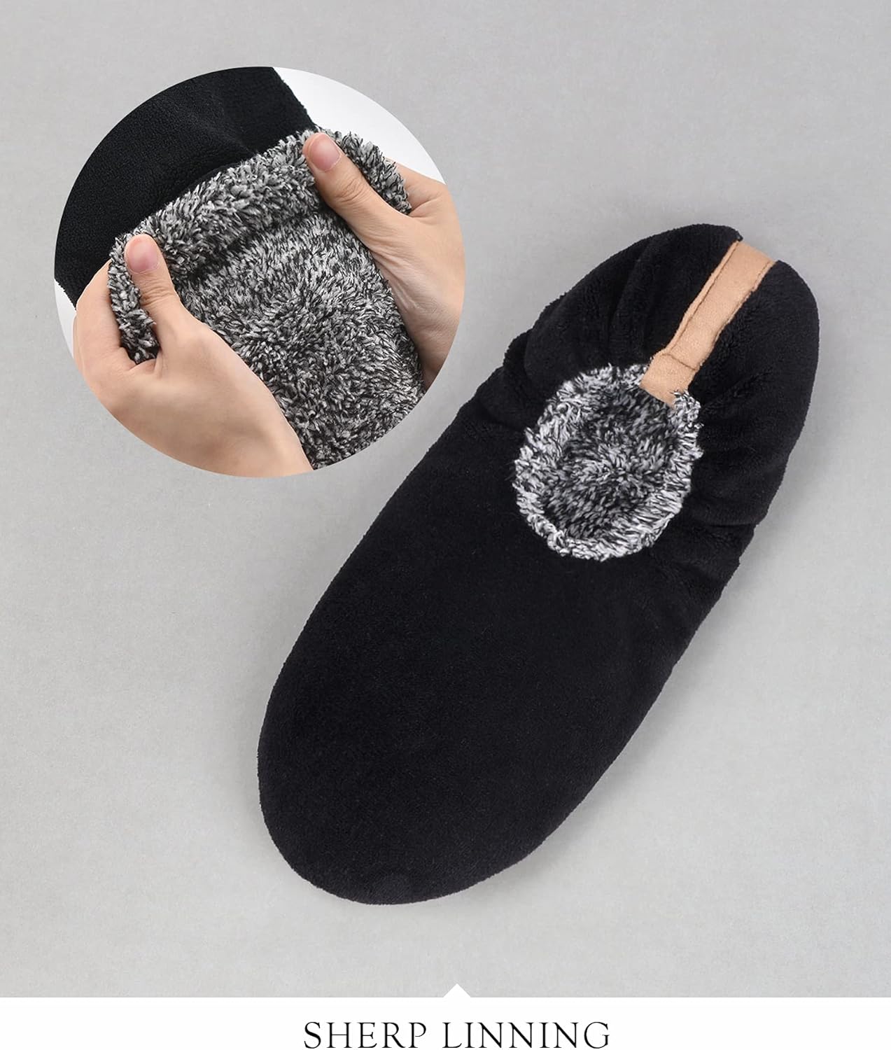 DICUIRD Mens Soft Soles Slipper Socks With Grippers, Cozy&Warm Sherpa Lining Slippers With Non Skid Bottoms, Fuzzy House Slippers - Image 3