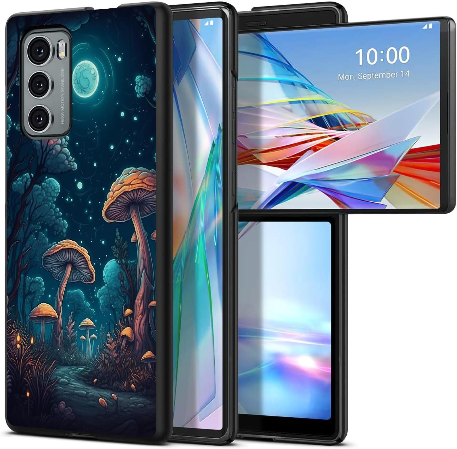 Mushroom Moon Night for LG Wing 5G 6.8" Phone Case, Slim Phone Case for LG Wing (2020), Hard PC Shookproof Wireless Charging Men/Women Cover for LG Wing 5G