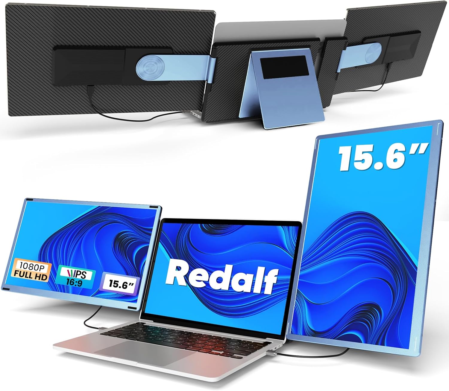 Redalf Laptop Screen Extender, 15.6" FHD 1080P Triple Portable Monitor for Laptop,Detachable Laptop Monitor Extender, Plug-Play Compatible with Mac/Wins/Dex/Chrome