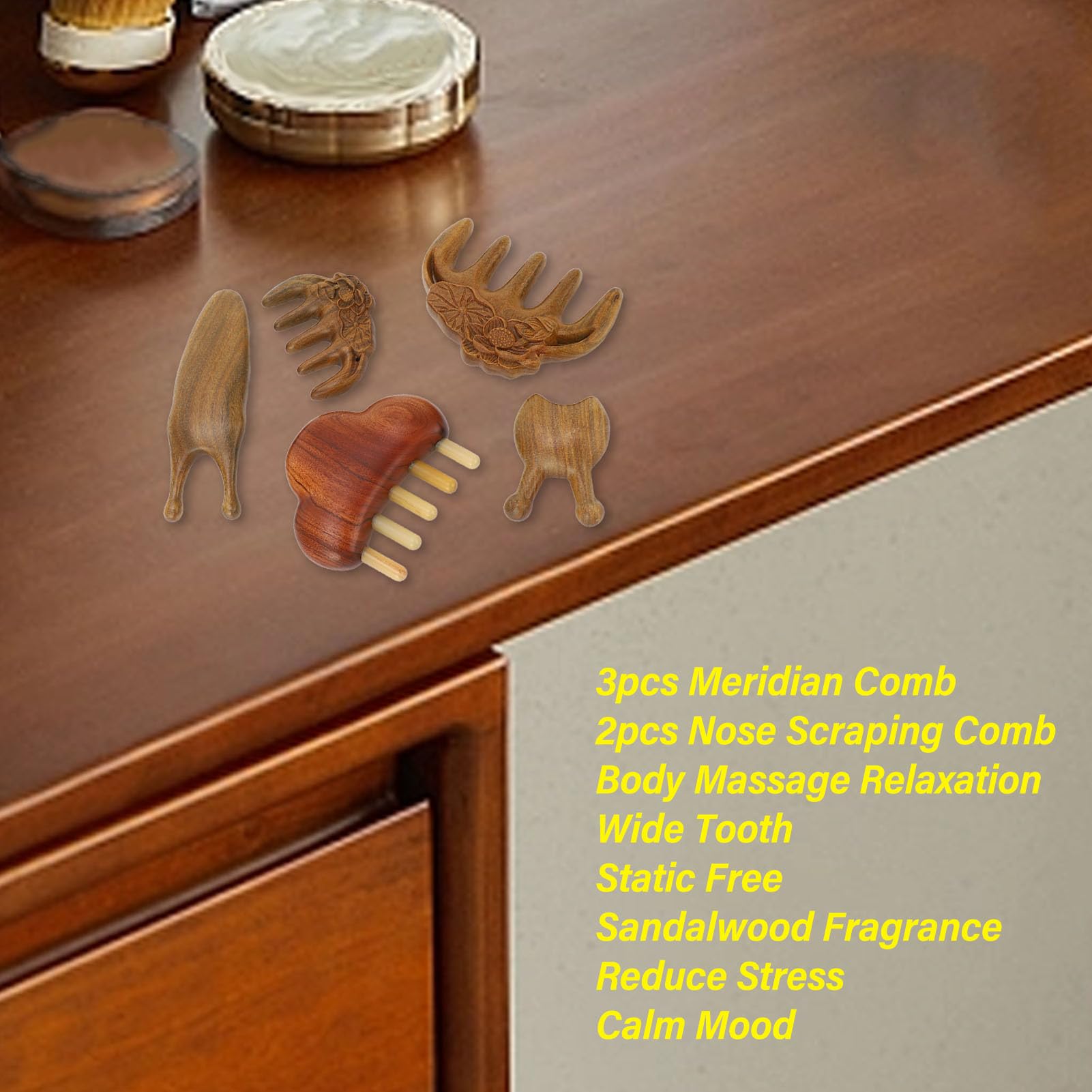 Meridian-Massagekamm-Set aus Holz für die Haarpflege und Kopfhautmassage