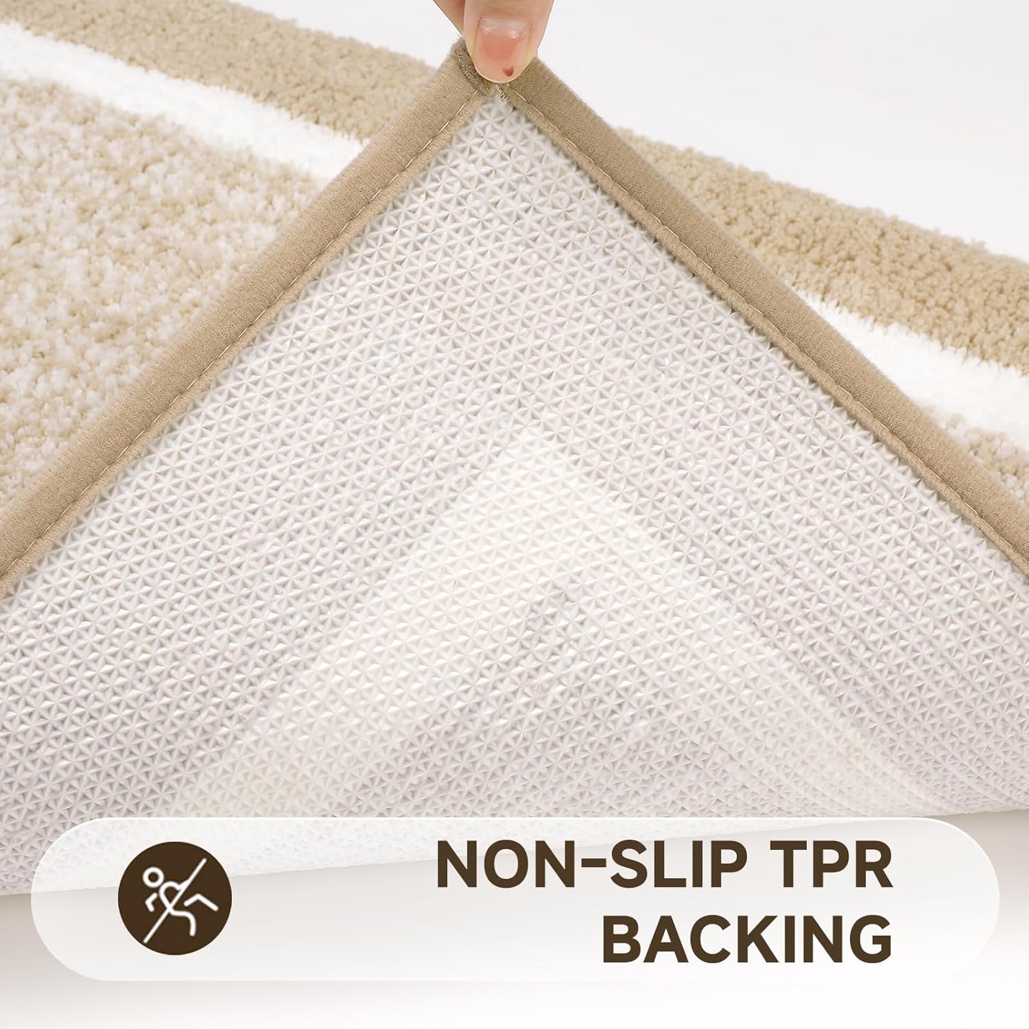 Pauwer 3 Pieces Bathroom Rugs Sets, Microfiber Shaggy Bath Mat Set, Ultra Soft Non-Slip Rug with U Shaped Toilet for Bathroom, Tub, Shower Washable Carpets Set,Beige - Image 5