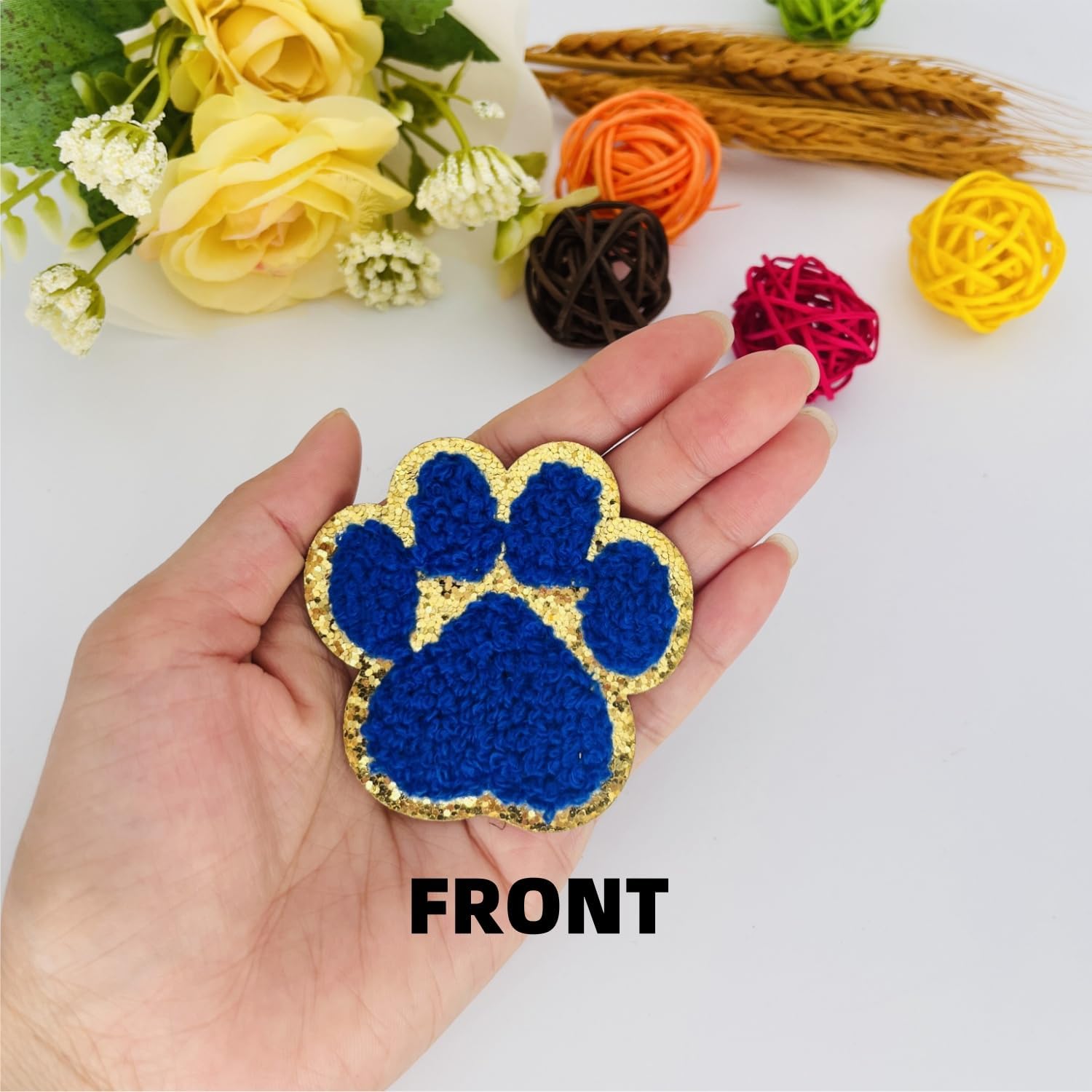 8 PCS 2.5" Paw Print Chenille Patches - Self Adhesive, Stick On Embroidered Patches for Clothing, Bags, Hats, Backpacks, Jeans (Dark Blue)