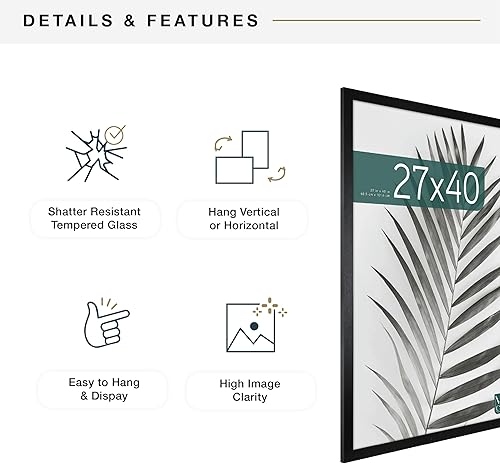 Vista 836 de MCS Studio Gallery Marco para póster de 16 x 24 pulgadas, imitación de veta de madera de color negro, colgar en horizontal o vertical, grande