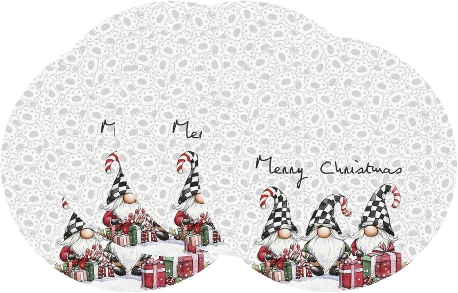 4-Piece Christmas Gnome Placemats Round Santa Claus Family Gathering Holiday Party Table Decorations and Accessories