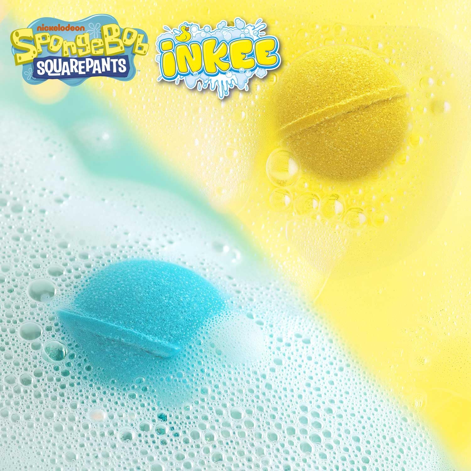 INKEE SpongeBob Bomba da Bagno con Sorpresa - Palla Bagno Bambini con Figura e Tatuaggio, Profumo Anguria, 100g, 7 Figure Collezionabili Edizione Oro