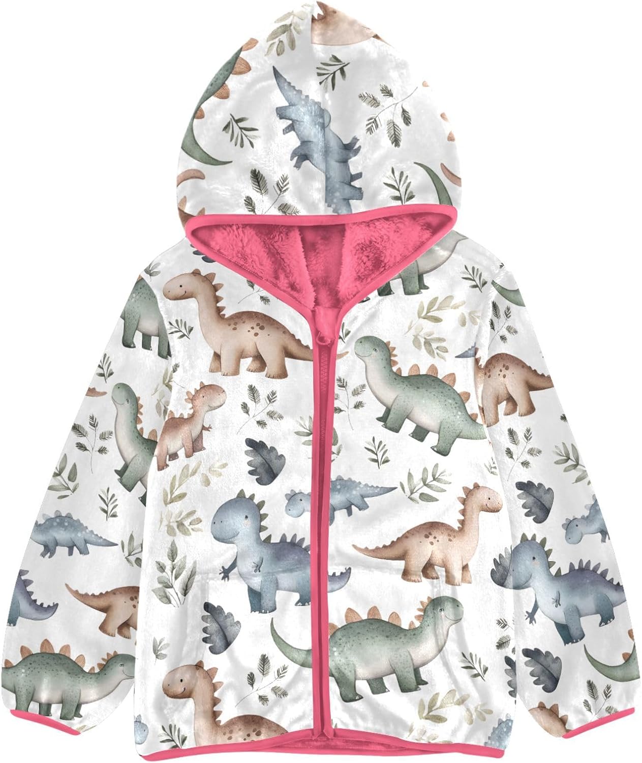 Girls Hoodie Outfit Cute Dinosaur Pattern Zipper Sweatshirt Coat Fleece Jacket for Kids 3-10T