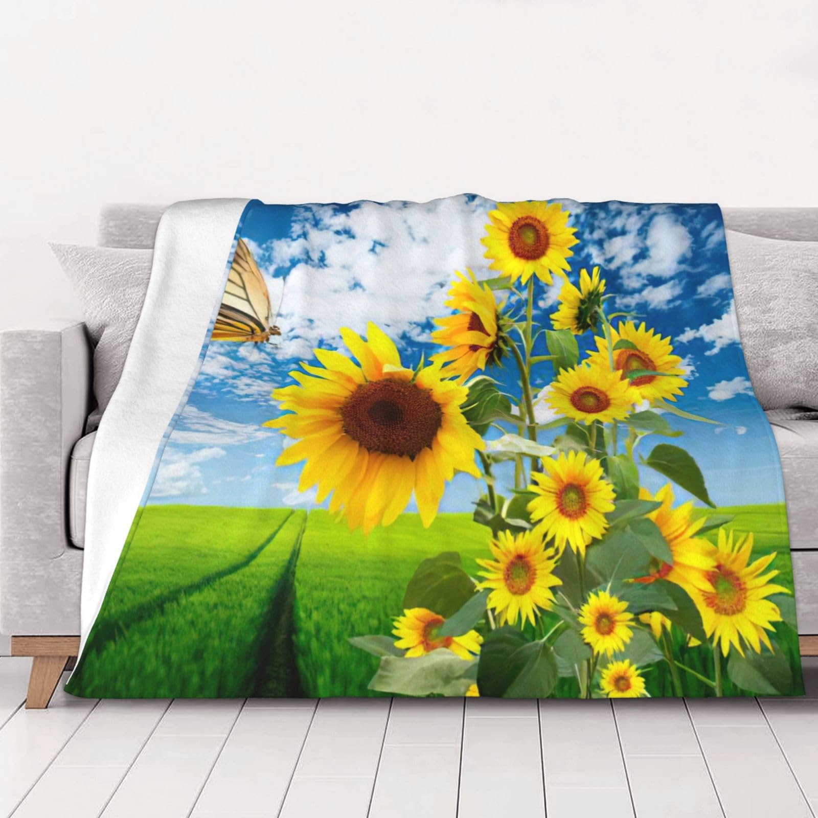 Couverture flanelle anti-frissons plaid doux tournesol pour personnes frileuses