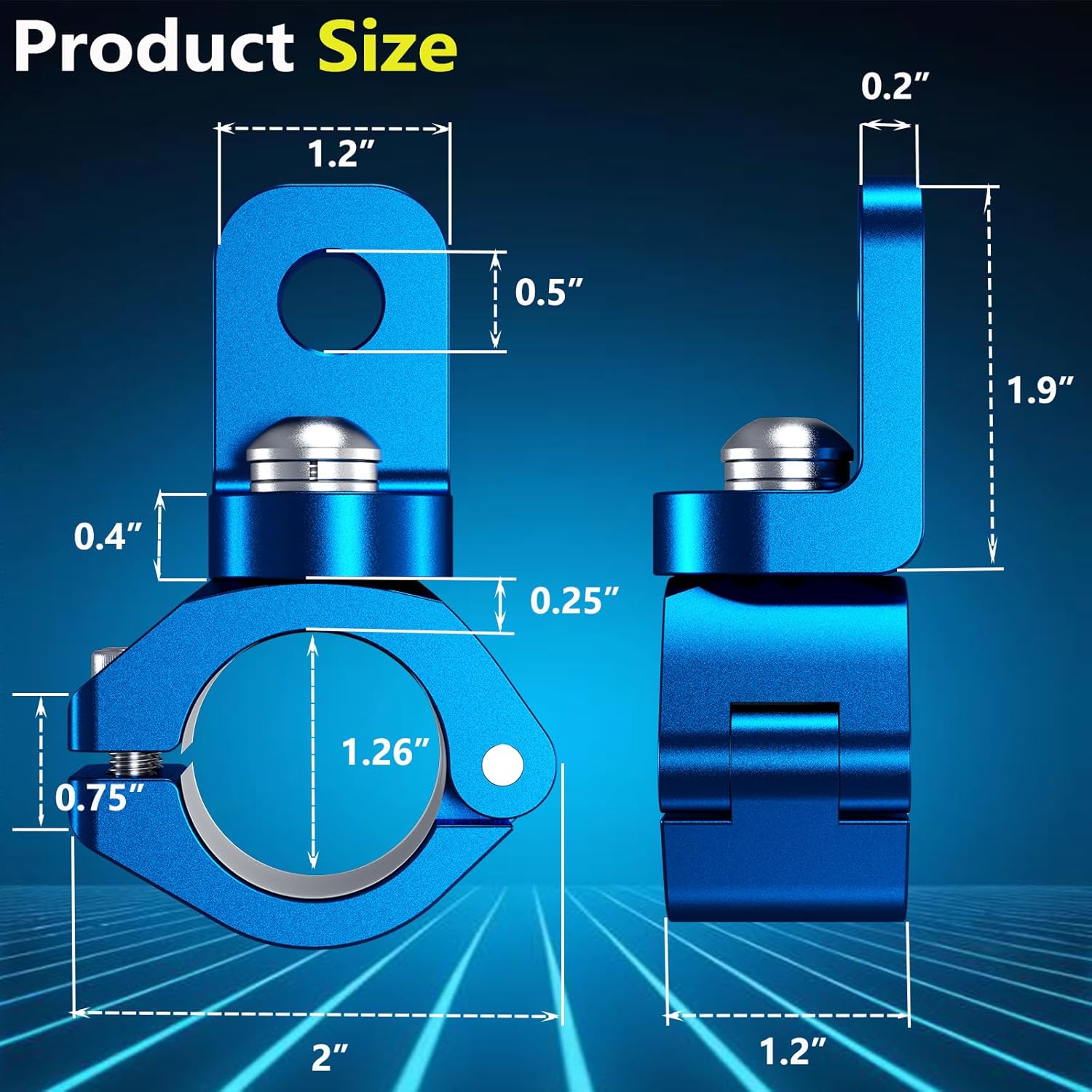 2PCS Quad ATV Whip Light Mount, Aluminum Alloy Roll Bar Clamp Mount 360°Adjustable Light Bar Mounting Bracket Universal Fit 0.875''/1''/1.125''/1.26” Roll Cage