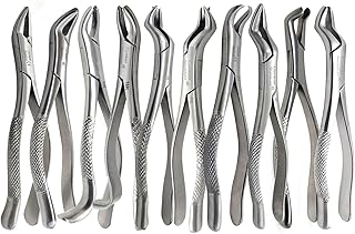 A2Z Premium Grade Set of 10 Dental Extracting Extraction Forceps with Serrated Jaws Used to Extract Upper Lower Right Left 1st 2nd Molars from The Alveolar Bone, Made of Stainless Steel