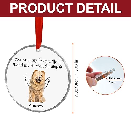 Miniatura 4 de Prezzy Chow Chow - Regalos conmemorativos para perros, adorno de cristal personalizado para decoración del árbol de Navidad, regalo de condolencias