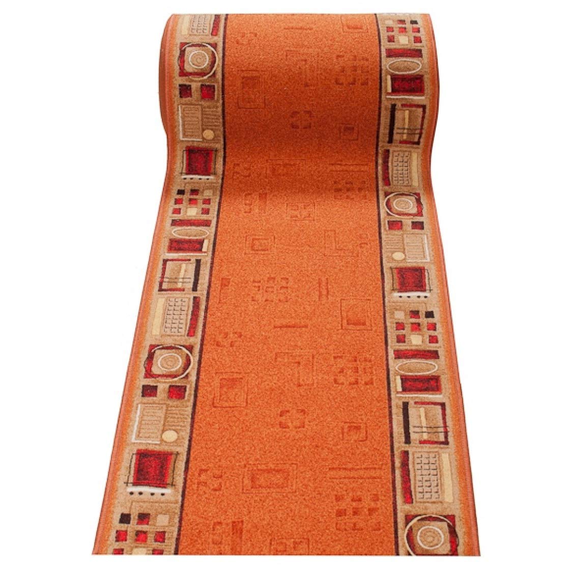 TAPISO Anti Rutsch Teppich Läufer rutschfest Brücke Meterware Modern Orange Rot Beige Figuren Design Meliert Flur Küche Wohnzimmer 100 x 250 cm