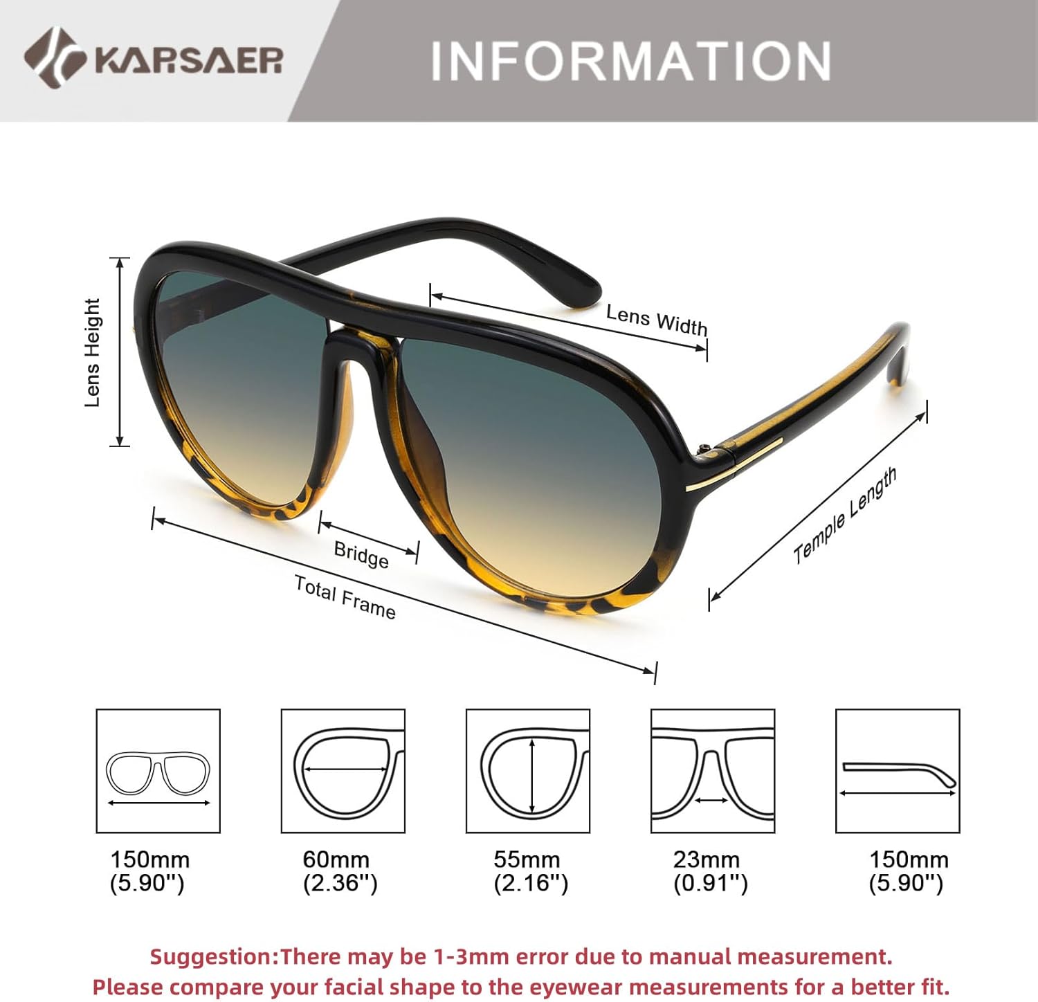 KARSAER Oversized Vintage Aviator Sunglasses for Men Women,Big Retro Round Aviator Sunglasses K7132 - Image 6
