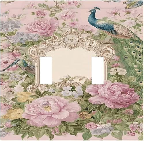 GJKIAP Decorative Light Switch Cover Plate Pink Florals Green Foliage Peacock 2 