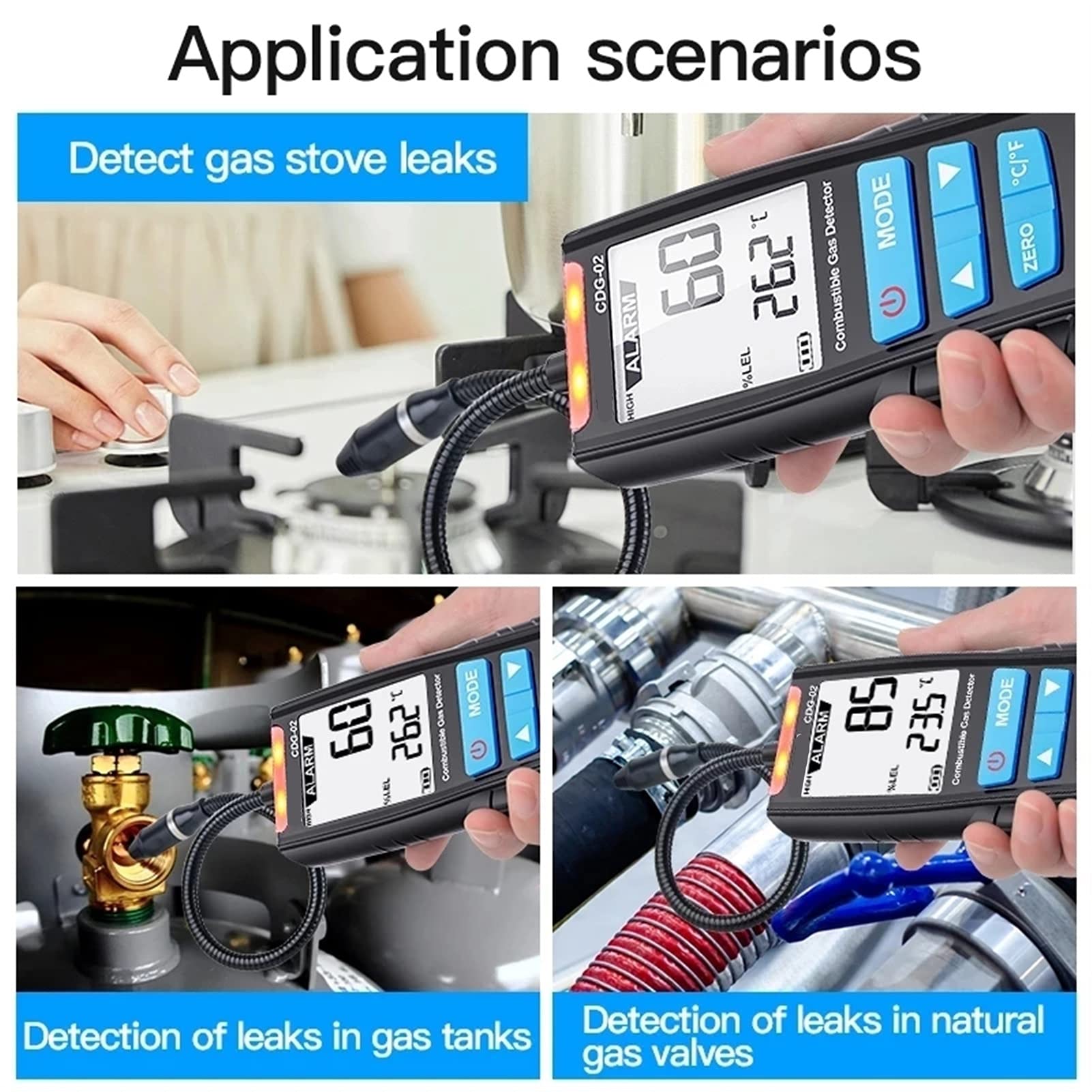 Monitor jakości powietrza LCD Analizator gazu Tester Miernik Motoryzacja Palmalny czujnik gazu Czujnik jakości powietrza Monitor wycieku gazu Detektor z alarmem wstrząsów dźwięku