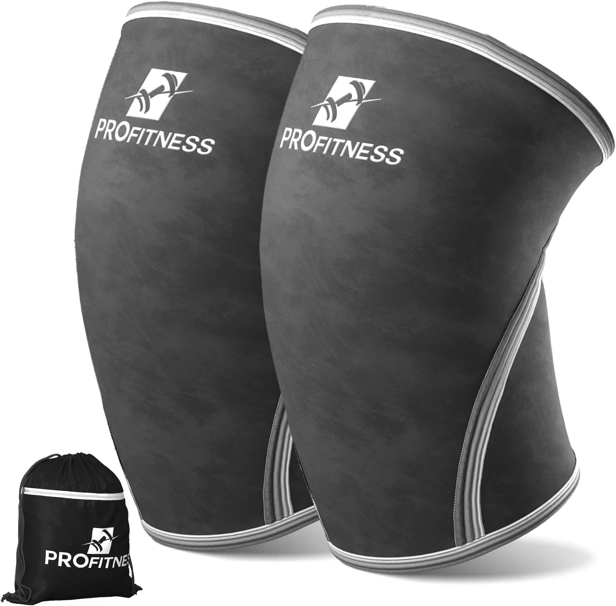 ProFitness 7mm Thick Knee Sleeves Set of 2 โ Nonslip Support, Compression Knee Wraps for Weightlifting and Cross-Training with Carrying Bag โ Home Gym Workout/Exercise Equipment