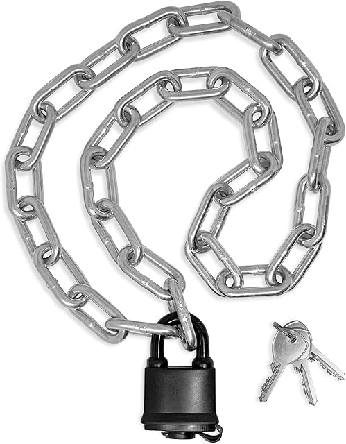 Urban August Security Chain Hardened 8mm Thick with a Weather-Resistant Pad Lock - Stainless Steel Heavy Duty Chain Lock for Gate Bike Generator Fence Outdoor - Anti-Rust Galvanized Steel (Chrome)