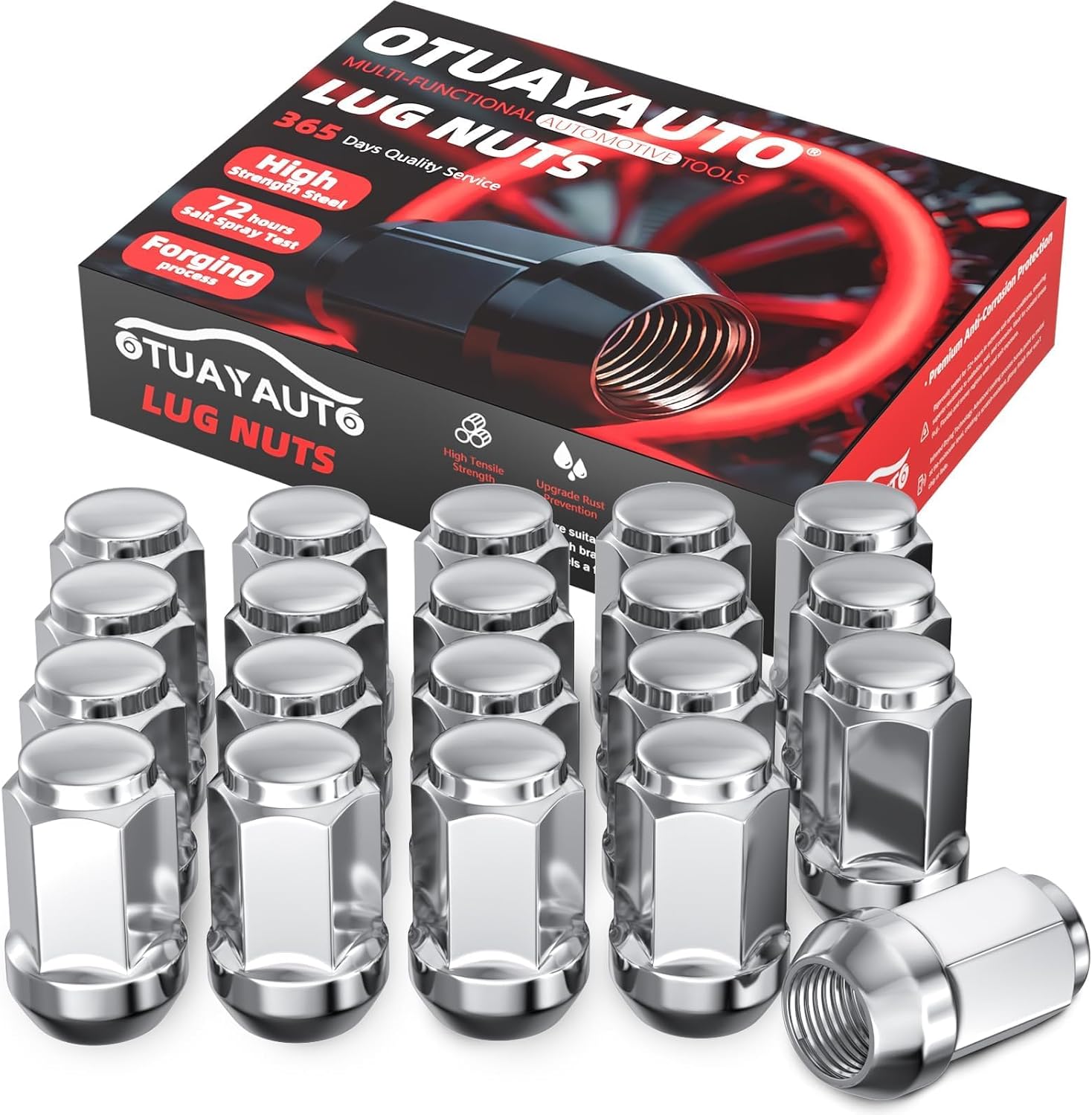 OTUAYAUTO M12x1.5 Lug Nuts - 20PCS Chrome 12mmx1.5 Closed End Bulge Acorn Lug Nut Set, 12x1.5 Wheel Lug Nuts, Cone Seat, 3/4" Hex, Replacement for Chevy Ford Honda Acura Aftermarket Wheels