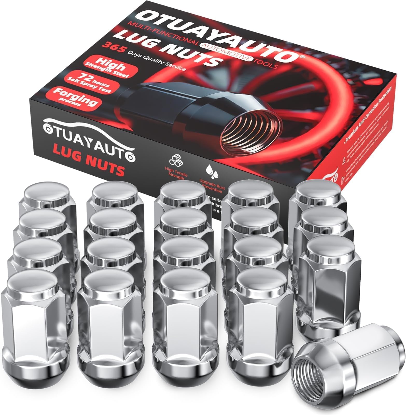 OTUAYAUTO 1/2-20 Lug Nuts - Replacement for 1990-2019 Ford Explorer, 2006-2014 Edge, 1982-2012 Ranger, 1964-1979/1994-2014 Mustang, Cone Seat, 19mm Hex, 20PCS Chrome Closed End Bulge Acorn Lug Nut