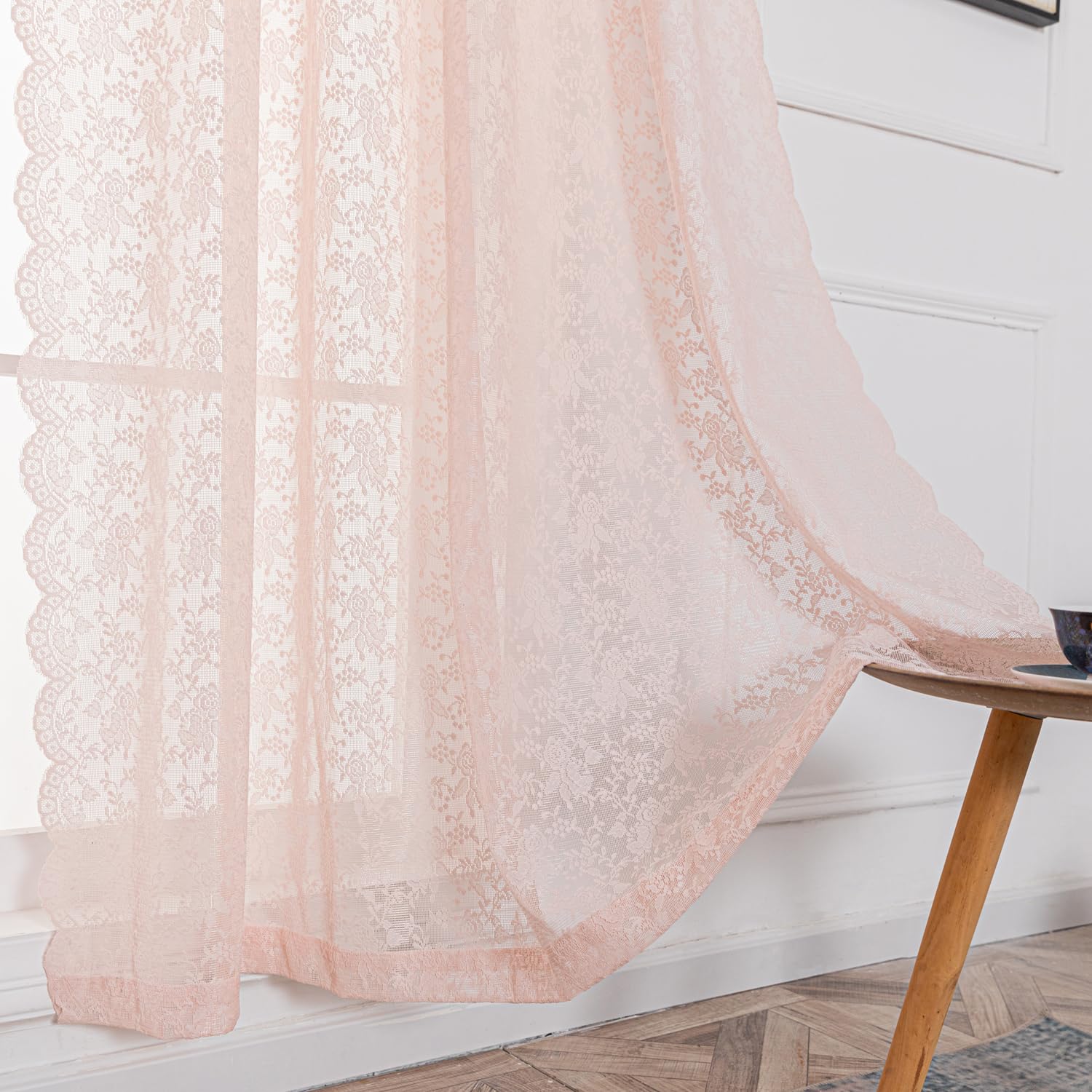 Schwarze Spitzen-Vorhänge Mit Rosenstickerei – 2-teilig, Je 144x213 Cm, Shabby Chic Für Schlafzimmer