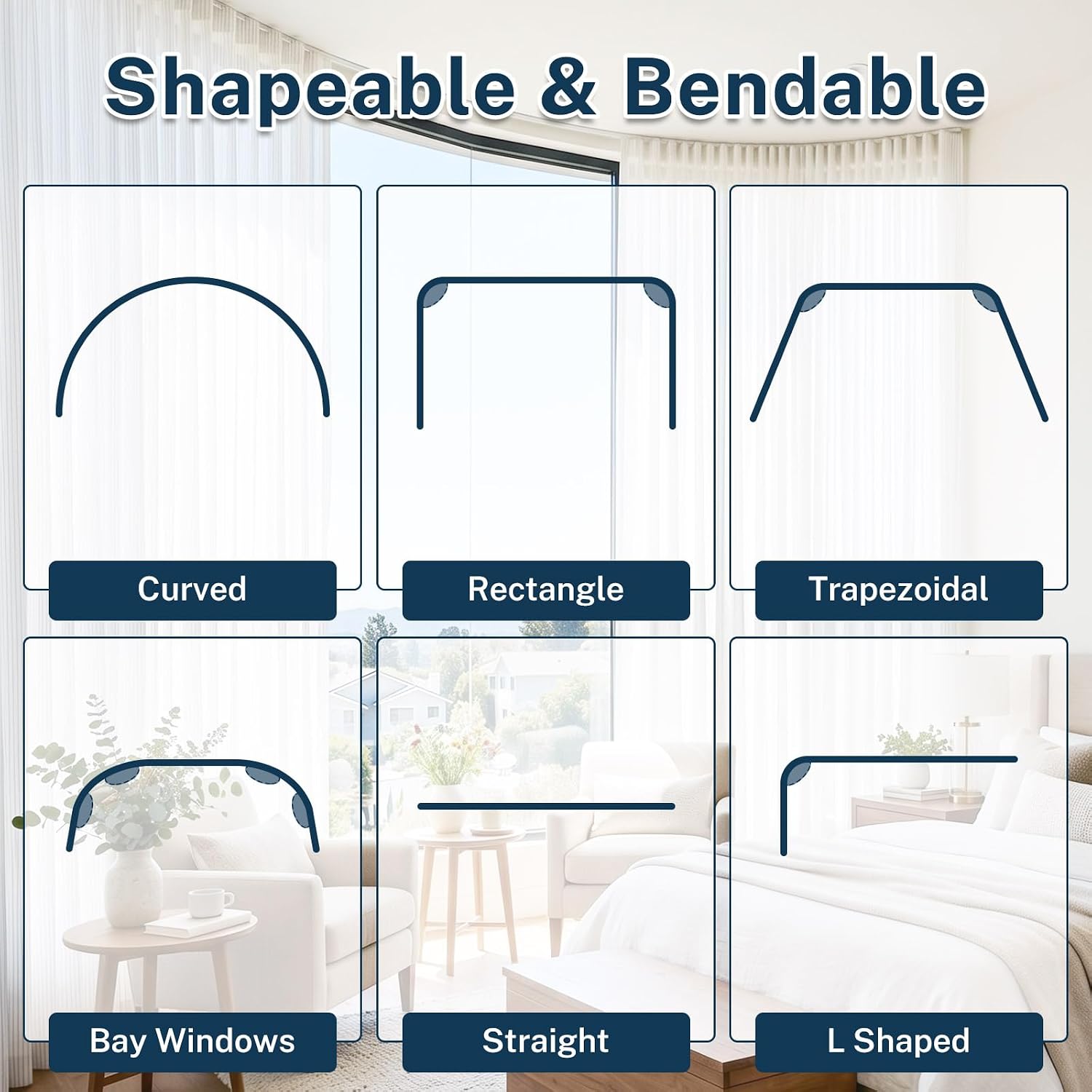 Aluminum Flexible Ceiling Curtain Track 5M | Aluminum flexible curtain ceiling track: bends to fit, glides smoothly. Ideal for window curtains or as a room divider