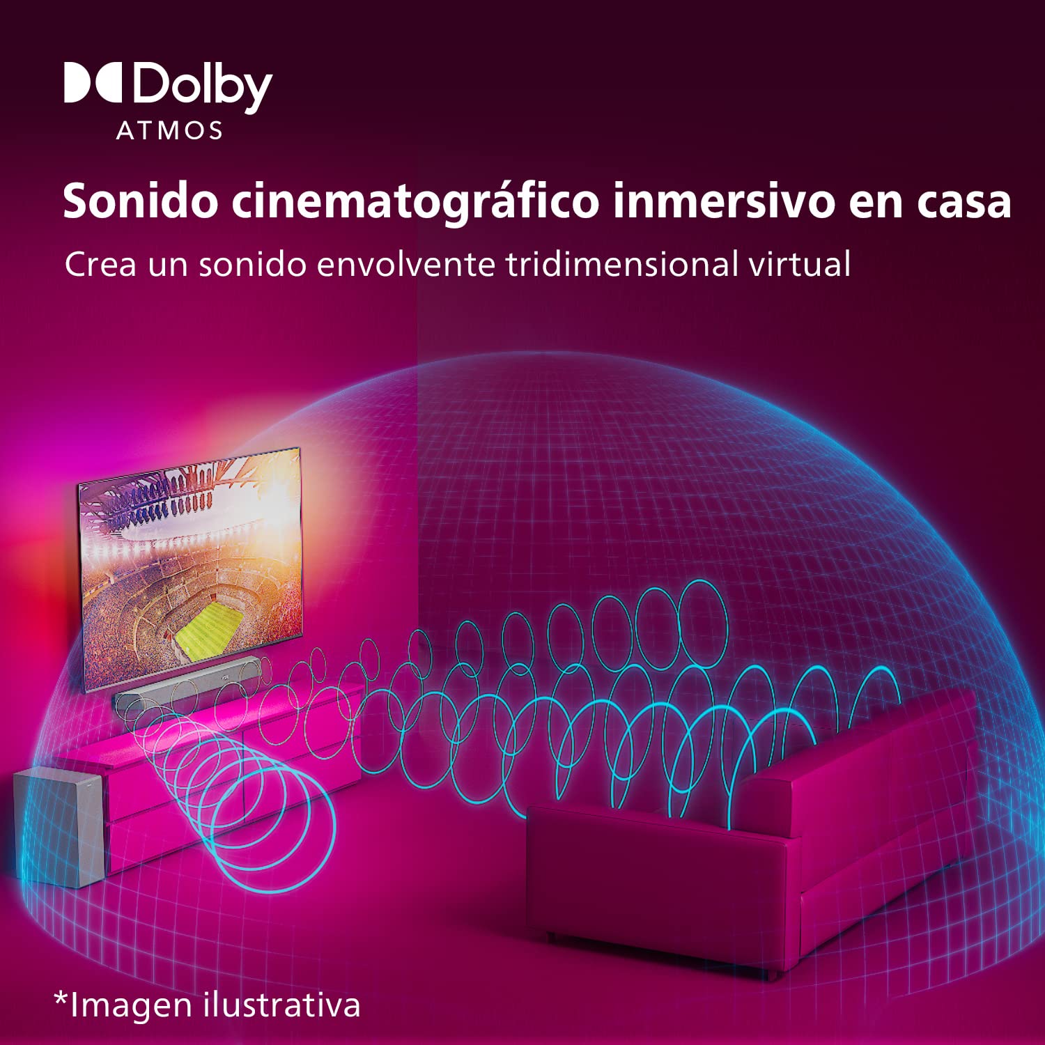 Philips TAB8507/10 Soundbar 3.1 Subwoofer Inalámbrico, Dolby Atmos, Sonido Cinematográfico, HDMI eARC, 600W