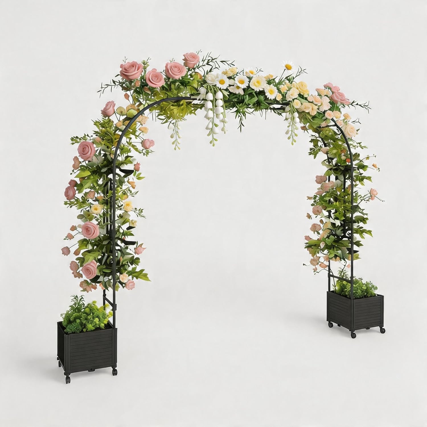 Garden Arch Trellis with Planter Boxes, 3.9 x 7.9 ft Heavy Duty Metal Garden Arbor, Outdoor Arch Trellis for Climbing Plants, Wedding Archway with Wheels for Backyard, Pathway, Lawn, Yard Decor