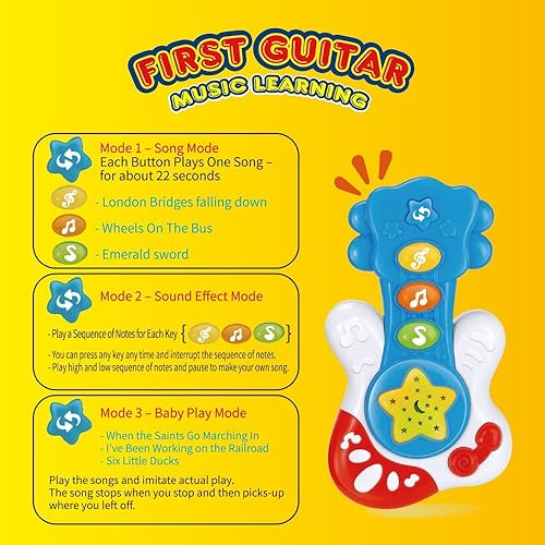 Miniatura 4 de Primera guitarra portátil. Juguete educativo para aprendizaje musical y entretenimiento para edades de 9 meses a 4 años