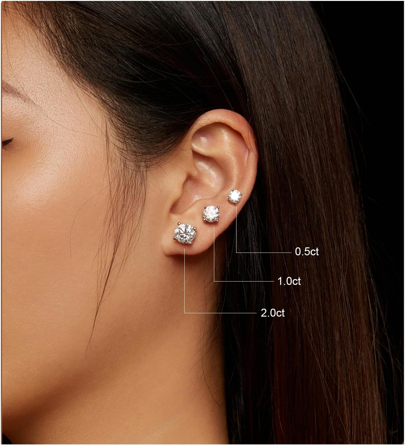 Moissanite Stud Earrings for Men Women 0.5ct/1.0ct/2.0ct D Color VVS1 Clarity Lab Created Diamond Earrings White Gold Plated 925 Sterling Silver Hypoallergenic Stud Earrings for Women Girls