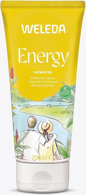 WELEDA Bio Energy Duschgel vegan - Naturkosmetik Aroma Shower Duschseife für Frauen & Männer mit Ingwer / Zedernholz Duft, Natürliche Hautpflege Dusche zur Reinigung von Gesicht & Körper (1x 200ml)