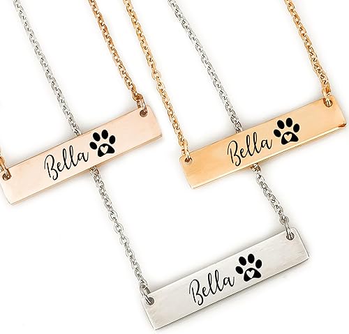 SM Design Collar de barra de acero inoxidable con estampado de pata de perro y mamá de oro rosa 'x1.5' 18'+2' extensor cierre de langosta unisex