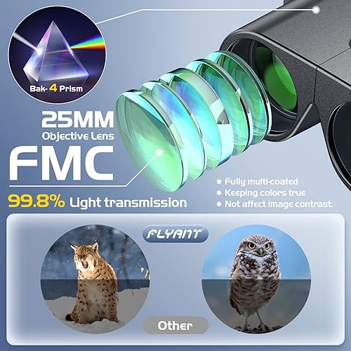 Miniatura 3 de Prismáticos de alta potencia de 12 x 25 para adultos, prismáticos compactos con visión clara de poca luz, fácil enfoque, binoculares pequeños