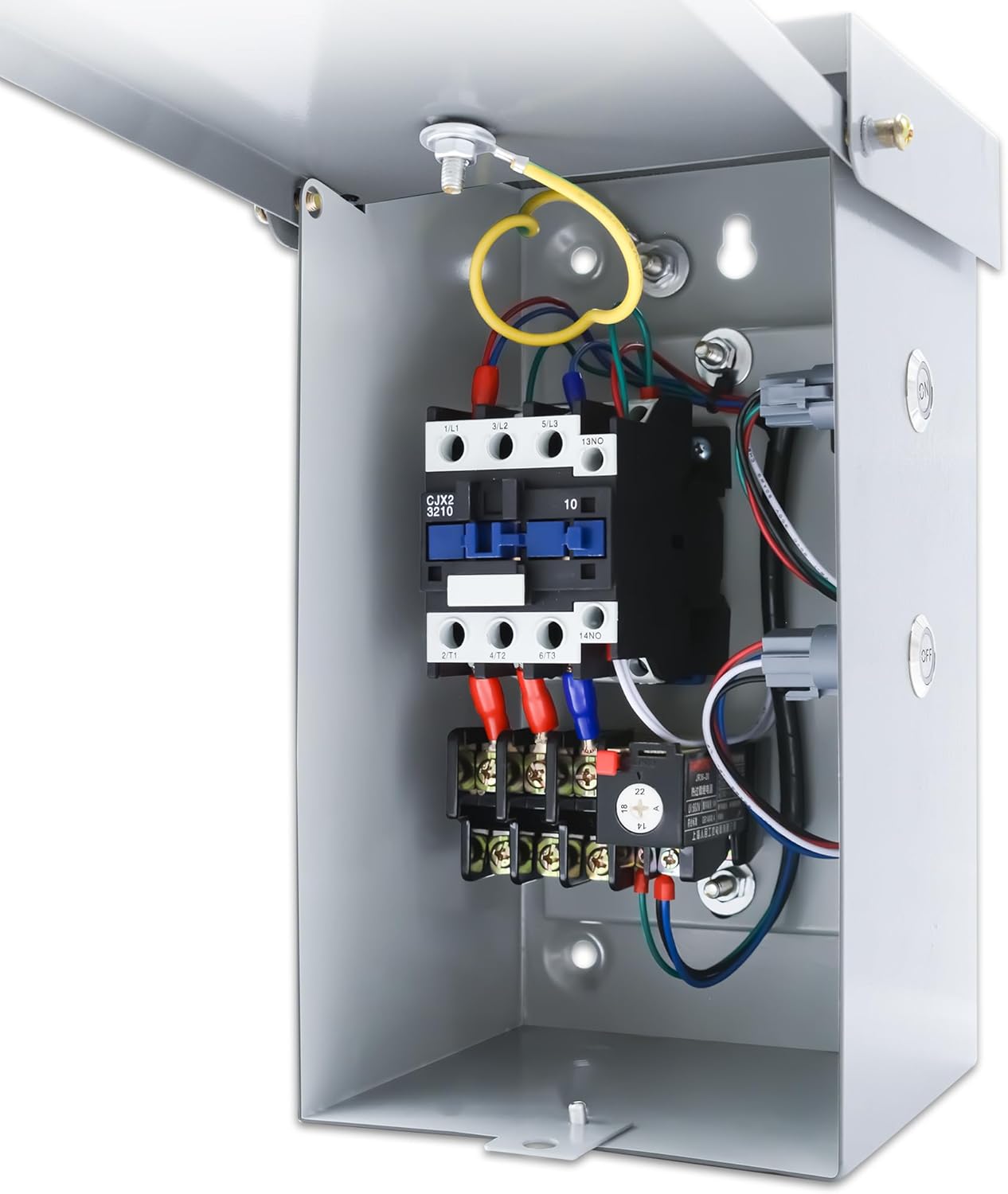 7.2 Hp 1-Phase Magnetic Motor Starter, 220-240 Volt 14-22 Amp Magnetic Switch for Motors, Ample Wiring Space NEMA 3R Rated Motor Starters for Indoor/Outdoor Use (Single-Phase 22A)