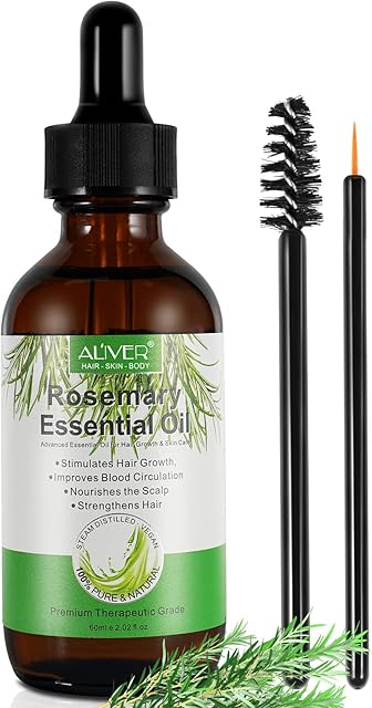 Rosemary Oil (60ml), Rosemary Essential Oil for Hair Growth & Skin Care, Improve Hair Loss and Nourishes Scalp, Natural Hair Growth Oil Promotes Hair, Eyebrow and Eyelash Growth for Men and Women