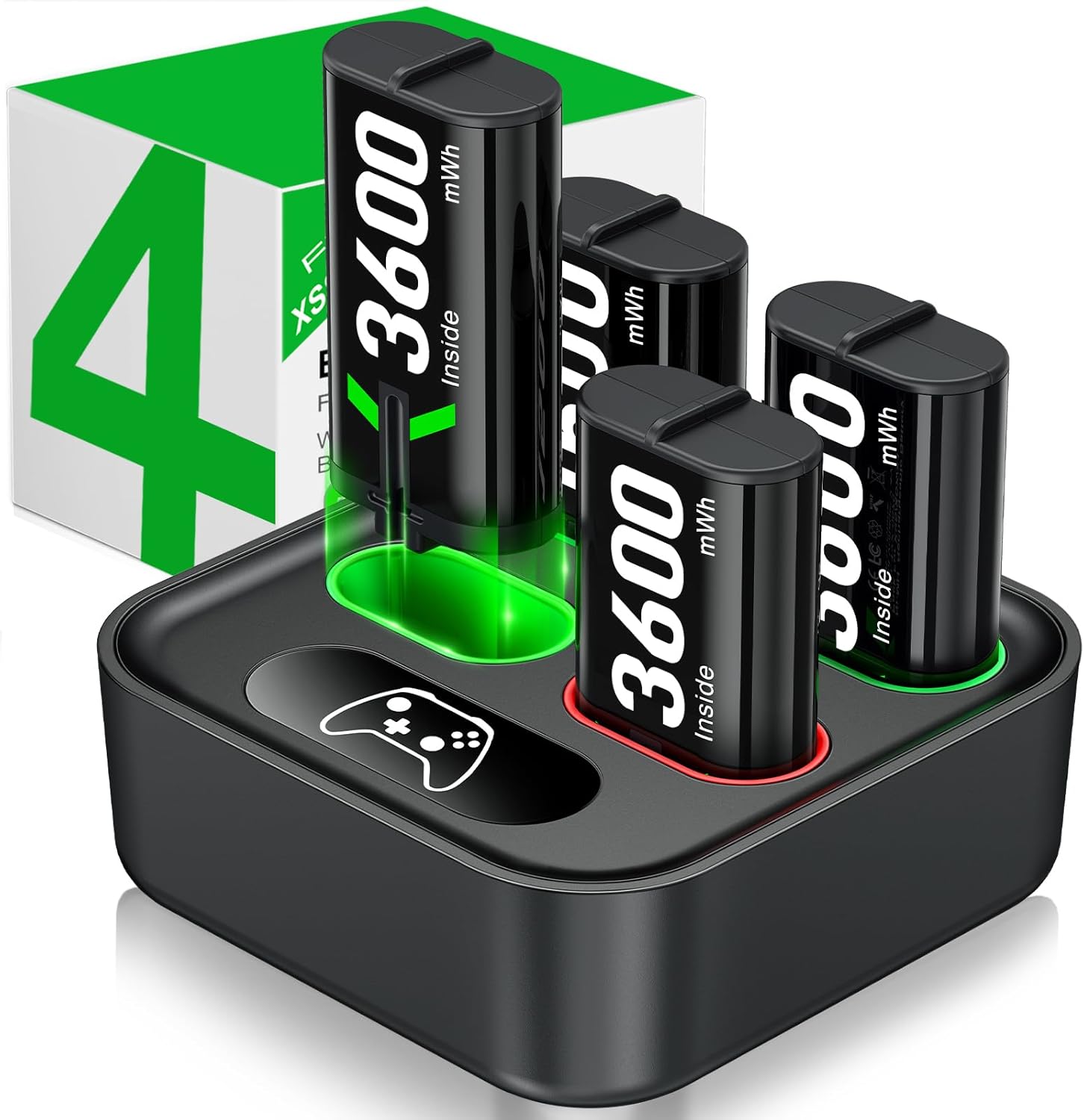 Controller Battery Pack with 4x3600mWh Rechargeable Series X Controller Batteries, Battery Charger Station for Series S/One X/S/Elite-Series Accessories (1500mAh)