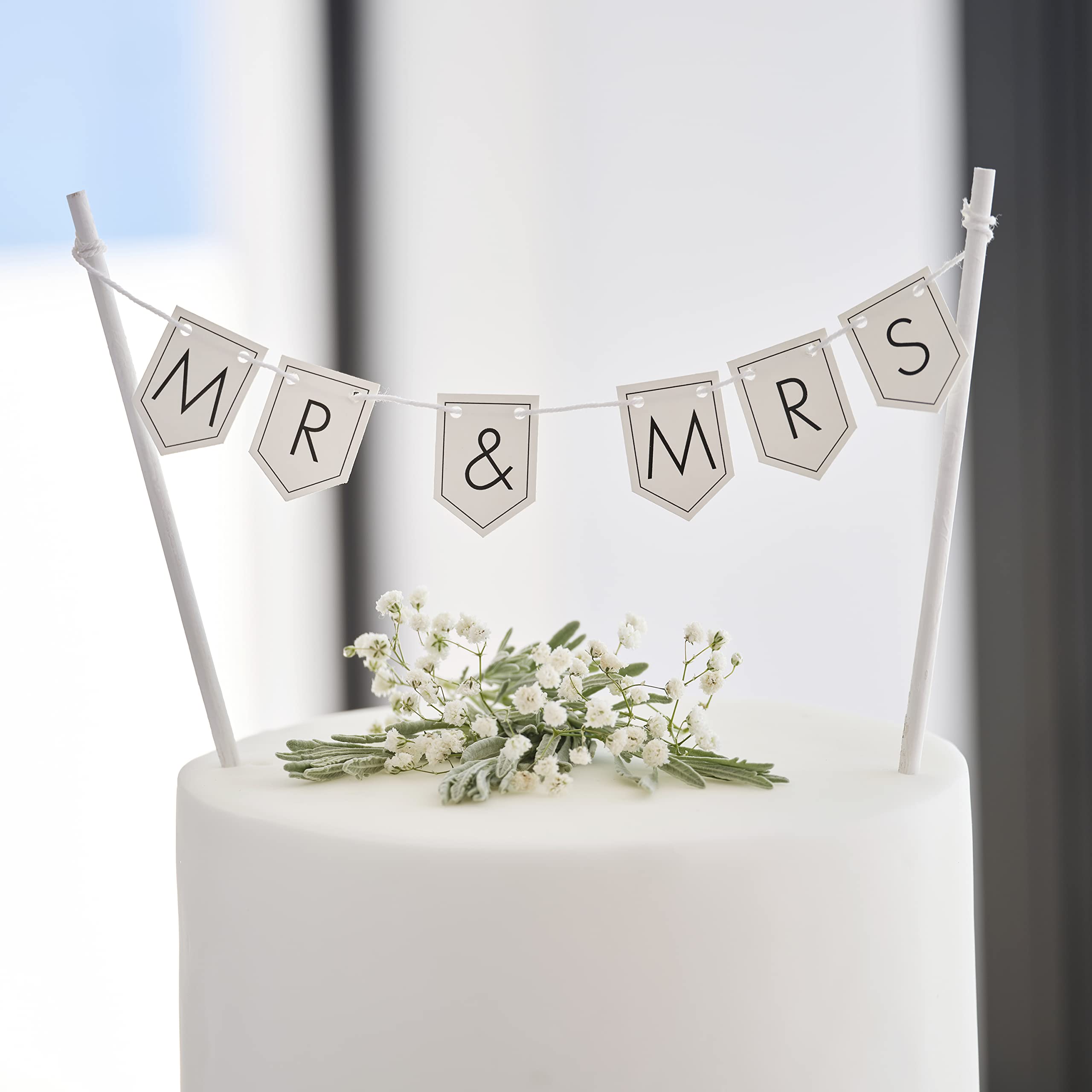 Ginger Ray Customisable Mrs Wedding Cake Topper Bunting Decoration, Black, White