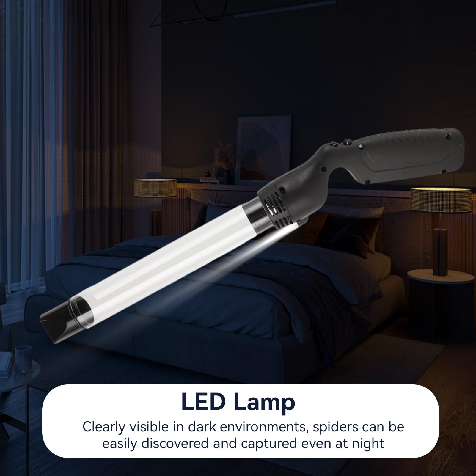 HERCHR Cattura Insetti, Forte Aspirazione Manico Lungo del PC Trasparente a Batteria Alimentata a Ragno Grabber con Luce a LED per Scarabei, Scarafaggi, Cimici, Moth