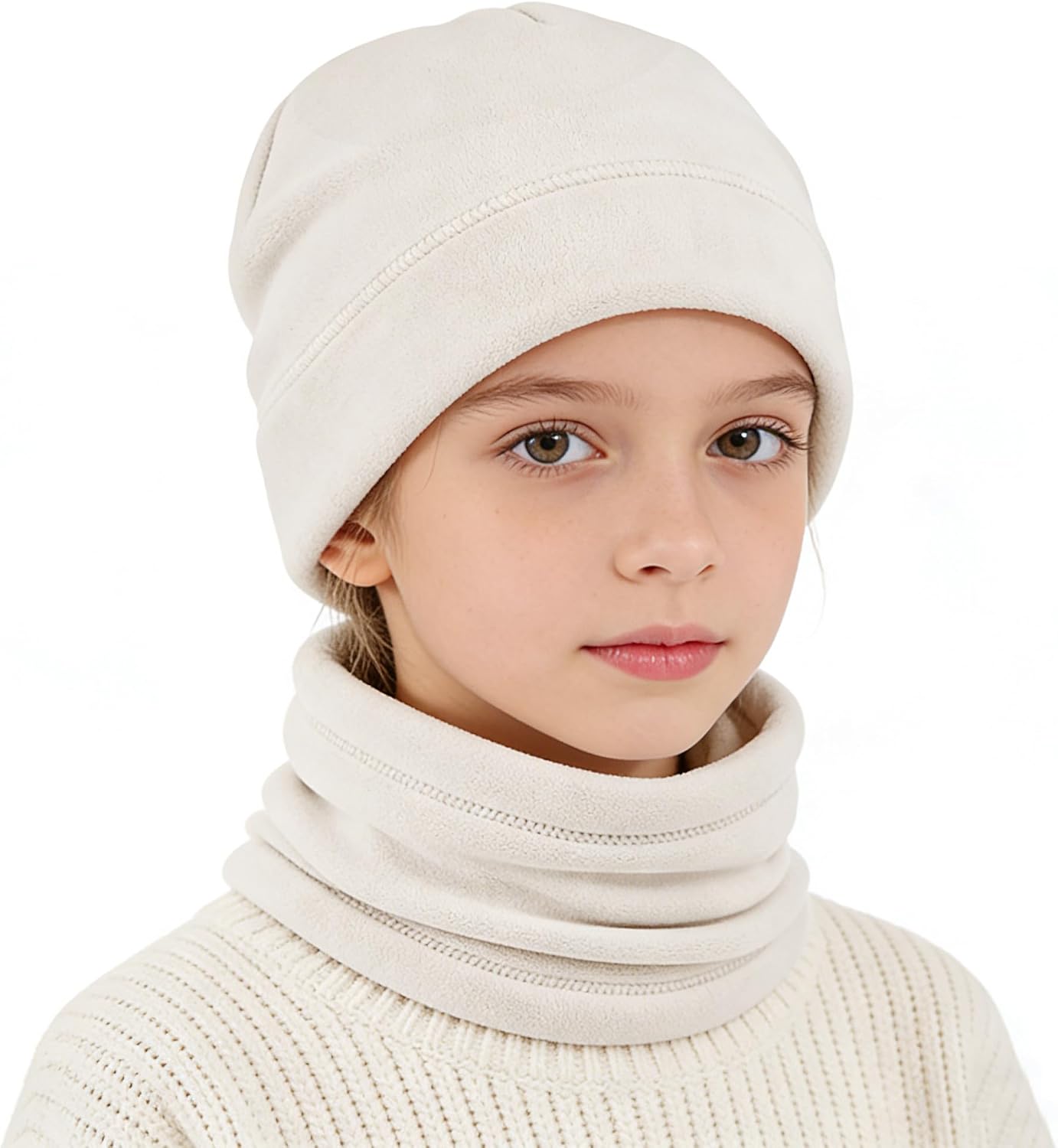 2Pcs Kids Winter Hat Scarf Set Beanie and Neck Warmer Set Beanie Cap Thermal Soft Lining Scarf for 8-15Years Hiking Camping