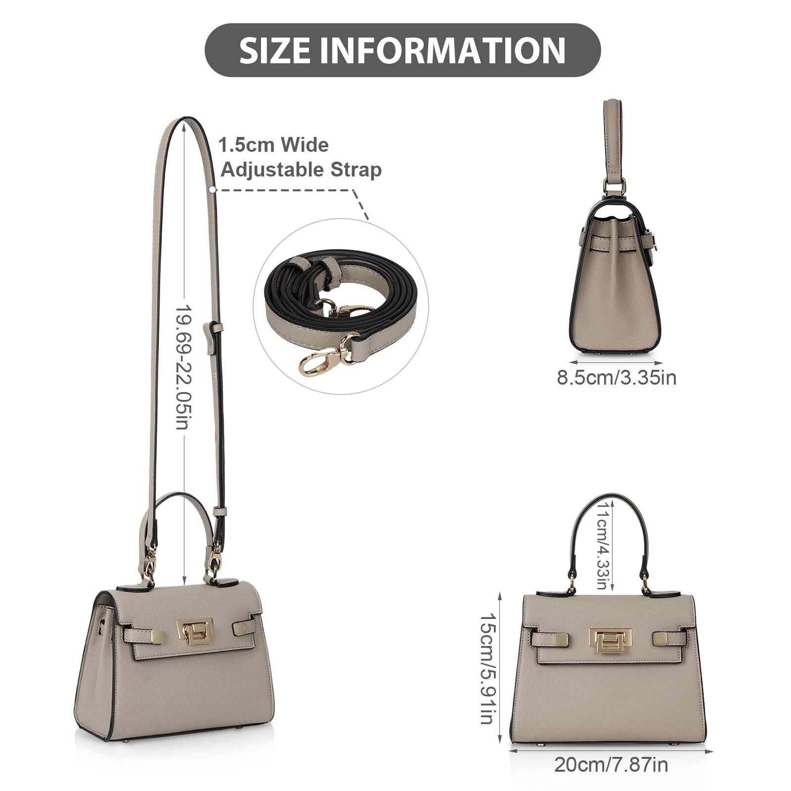 HiTotes Tornister torebka z górnym uchwytem, torebka dla kobiet, mała torba crossbody, damska designerska torebka z regulowanym i odpinanym paskiem