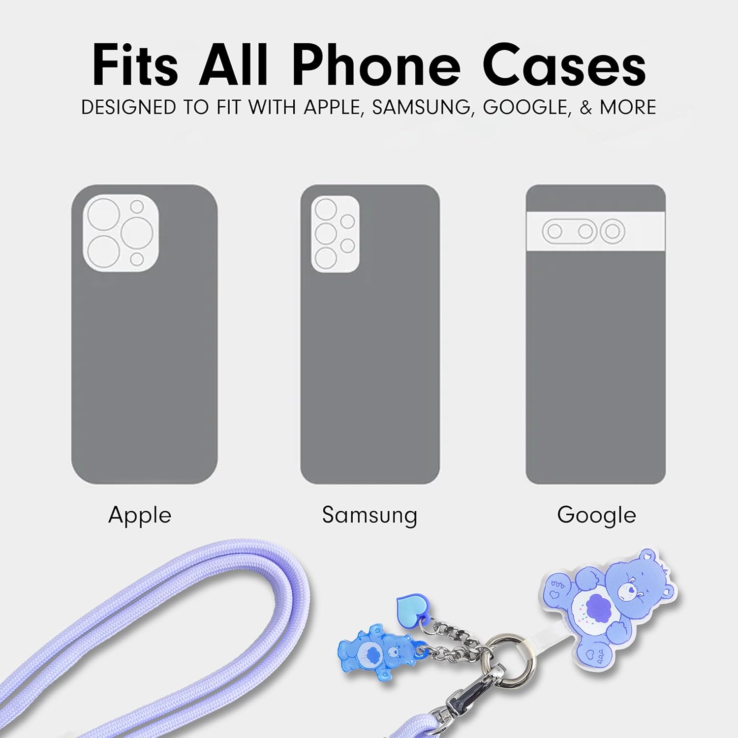 Sonix x Care Bears | Crossbody Phone Strap with Charms | Adjustable, Universal Cell Phone Rope Strap Lanyard | Blue Cord | Grumpy Bear