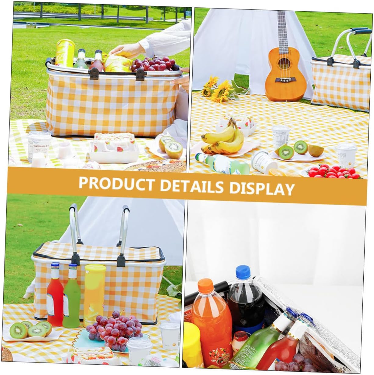 Sosoport 1pc Insulated Picnic Basket Foldable Design for Outdoor Activities Thickened Film for Heat and Cold Preservation Yellow Portable and Convenient for Camping and Travel