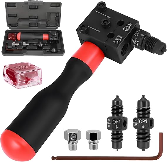 Brake Pipe Flaring,3/16 and 1/4 in Double Flaring Tool,Handheld Metal Head Pipe Flaring Tool Kit, Suitable for Professional Brake Pipe Flaring,Suitable for Brake Pipe Repair and Flaring