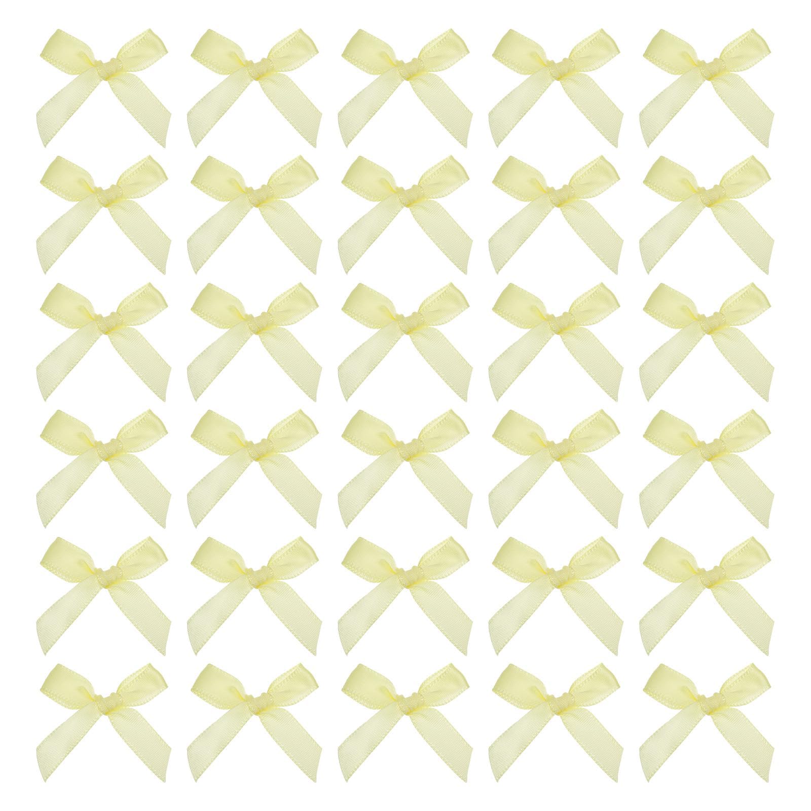 TA-VIGOR 50pcs 1.8 Inch Mini Satin Ribbon Bows, Fabric Flower Embellishments Gift Wrapping Bow Ribbon for DIY Crafts, Wedding, Hair Clips, Gift Decoration, Sewing Appliques, Light Yellow
