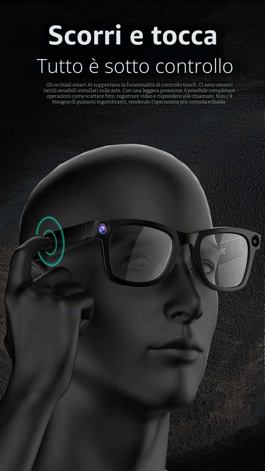 Generico G300 Smart Glasses 32GB – Occhiali Intelligenti con Fotocamera HD 8MP, Wi-Fi, Controllo Vocale AI, Video e Foto IN Alta Definizione, Traduzione in Tempo Reale e Connessione Smartphone, Spy.