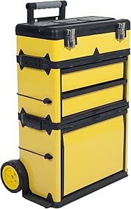 Stackable Rolling Tool Box Organizer with Telescopic Comfort Grip Handle – Mobile Upright Rigid Tool Chest with Wheels and Drawers by Stalwart