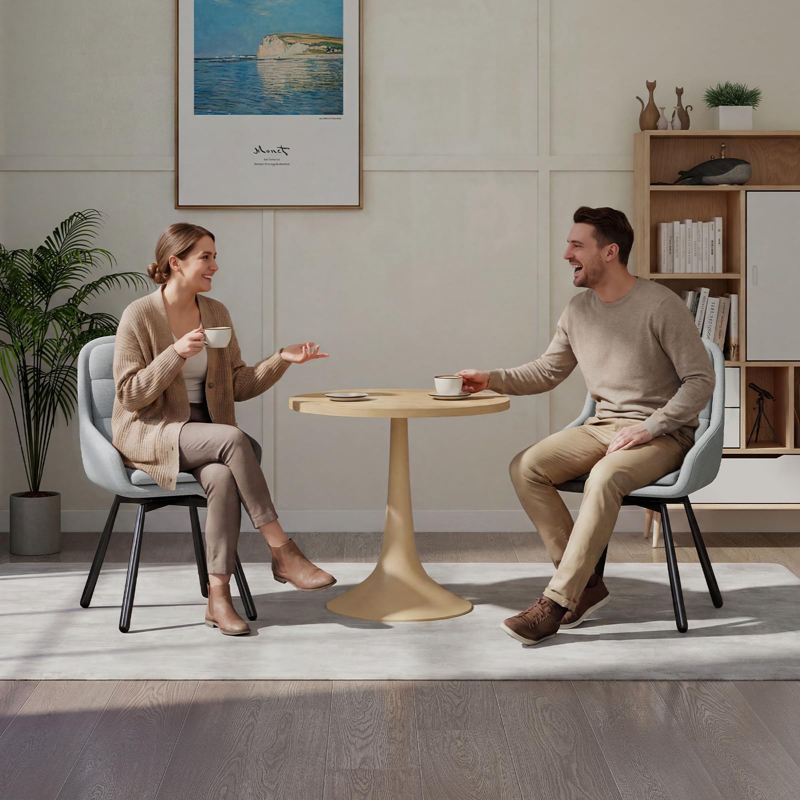 JIJIAN Juego de 4 Sillas de Comedor Giratorias 360° con Reposabrazos, Silla Acolchada con Patas Metálicas, para Salón, Cocina, Dormitorio y Estudio, Gris Claro
