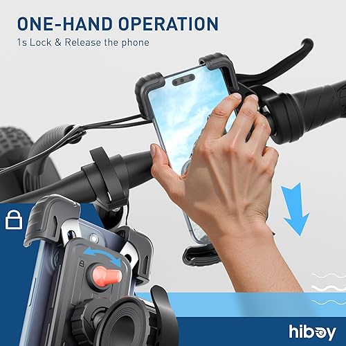 Miniatura 3 de Hiboy Soporte de teléfono para bicicleta, soporte universal giratorio de 360, soporte de teléfono para motocicleta, antivibración, clip de teléfono